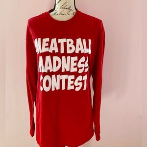 Men’s Red Meatball Madness Contest Long Sleeve Shirt Size Large